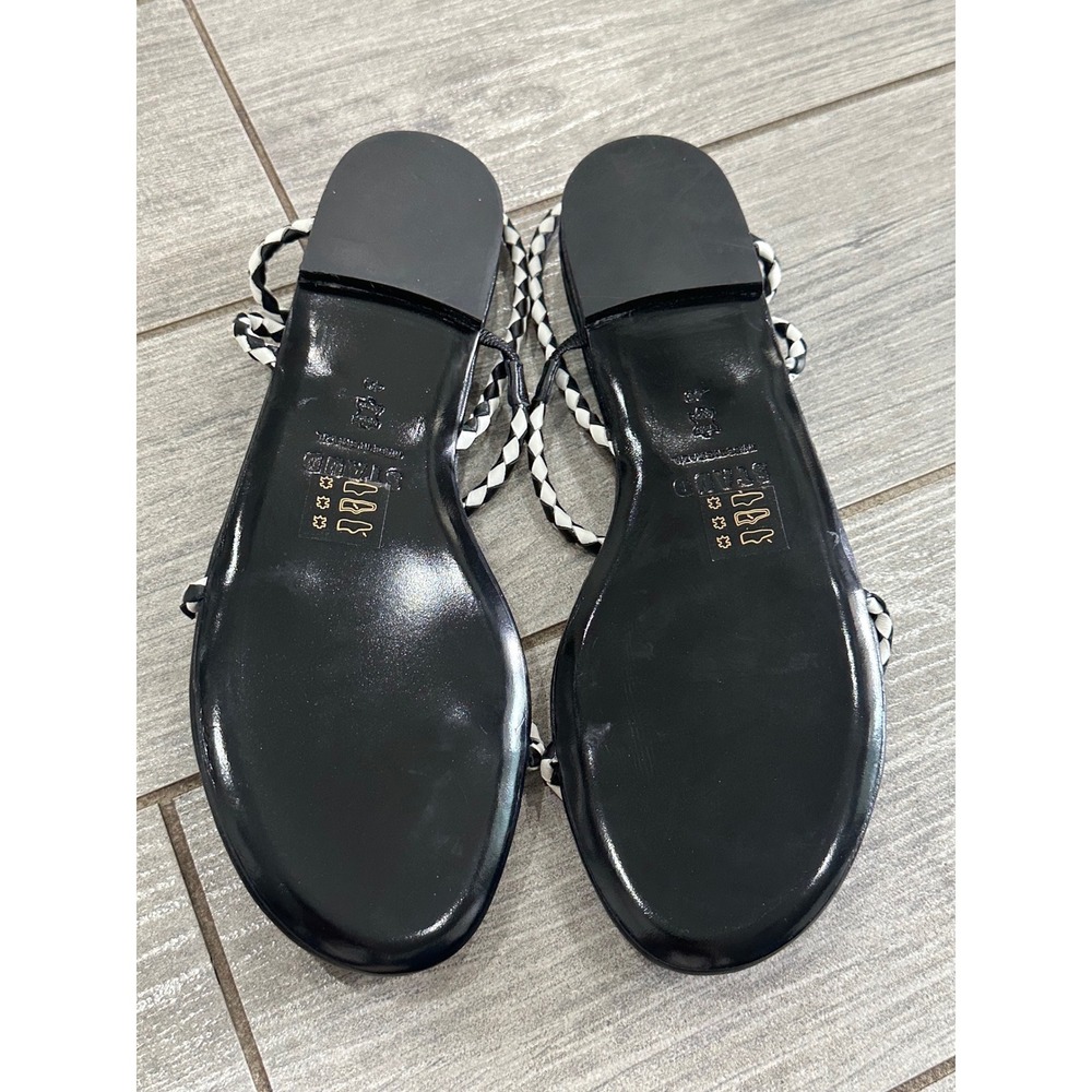Staud Laurel Woven Theater Sandals Black White Leather Strappy Flats New! - Picture 10 of 11